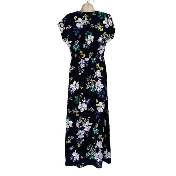 Halogen Black Floral Faux Wrap Midi Dress Size S - Picture 2 of 9